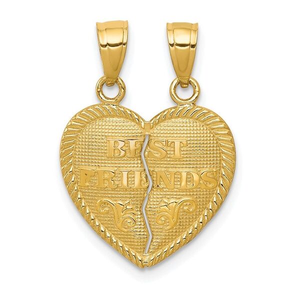 10K Yellow Gold BEST FRIENDS Break-A-Part Heart Pendant,All Products : American Fashion Style Bags On Sale